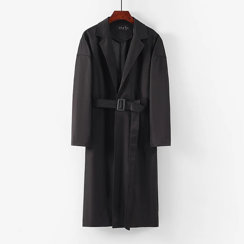 Damen Longline Trenchcoat mit Taillengürtel und fallendem Revers Drune