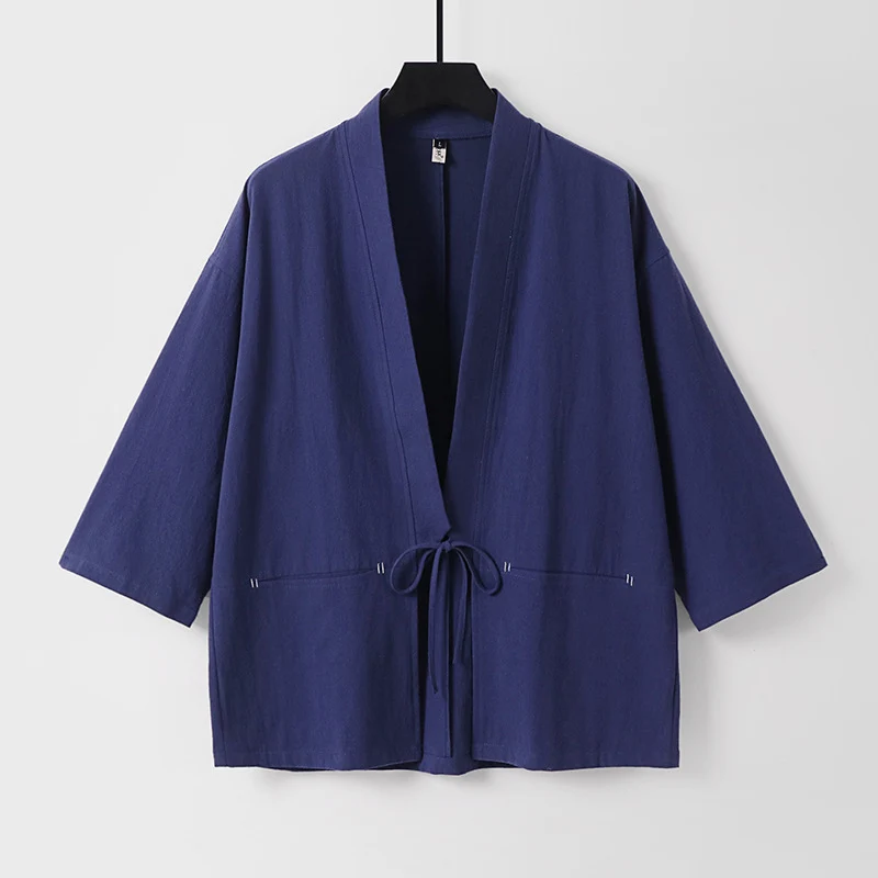 Damen Lockerer Kimono-Cardigan aus Baumwollmix mit Tunnelzug und Hüfttaschen Drune