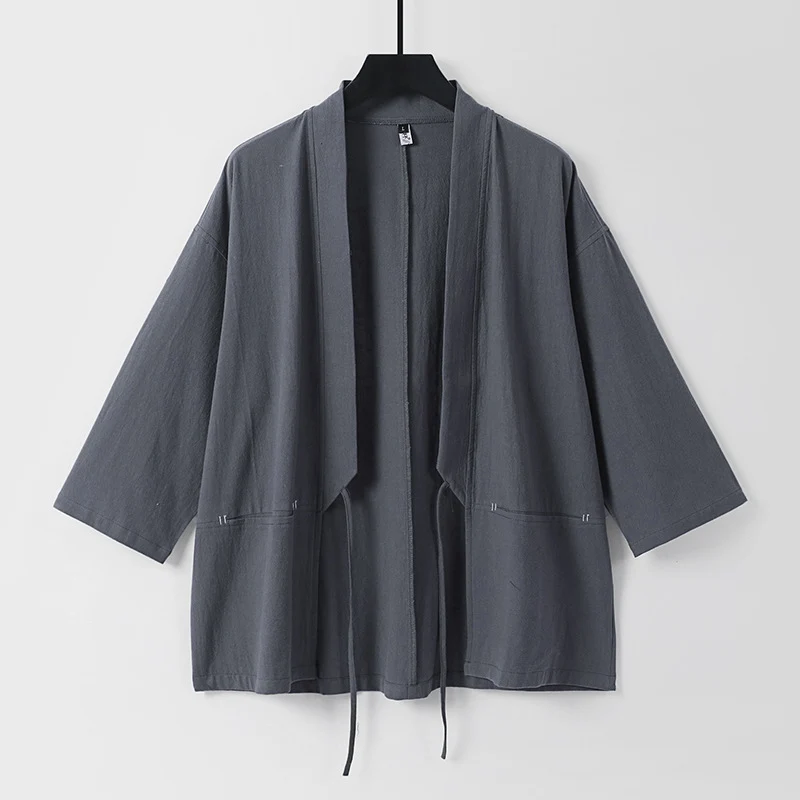 Damen Lockerer Kimono-Cardigan aus Baumwollmix mit Tunnelzug und Hüfttaschen Drune
