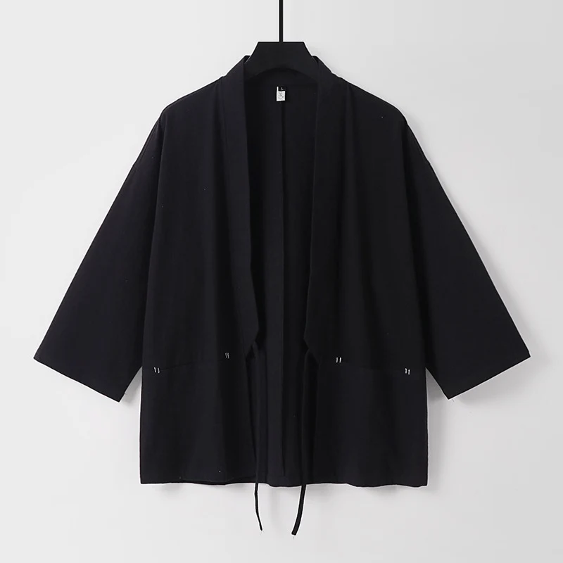 Damen Lockerer Kimono-Cardigan aus Baumwollmix mit Tunnelzug und Hüfttaschen Drune