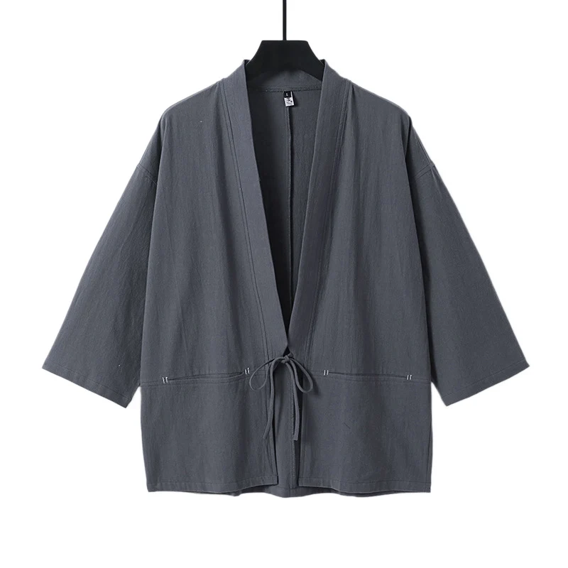 Damen Lockerer Kimono-Cardigan aus Baumwollmix mit Tunnelzug und Hüfttaschen Drune
