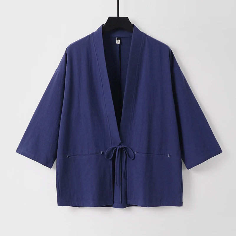 Damen Lockerer Kimono-Cardigan aus Baumwollmix mit Tunnelzug und Hüfttaschen Drune