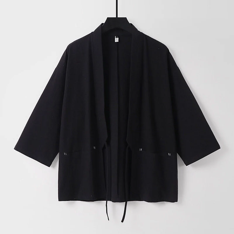 Damen Lockerer Kimono-Cardigan aus Baumwollmix mit Tunnelzug und Hüfttaschen Drune