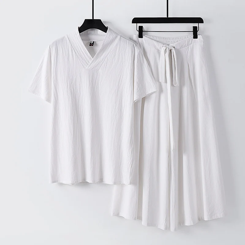 Damen Leichtes Loungewear-Set mit V-Ausschnitt-Shirt und weit schwingendem Midirock mit Kordelzug Drune