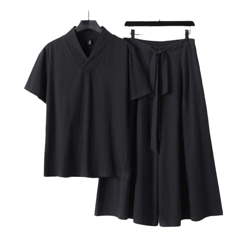 Damen Leichtes Loungewear-Set mit V-Ausschnitt-Shirt und weit schwingendem Midirock mit Kordelzug Drune