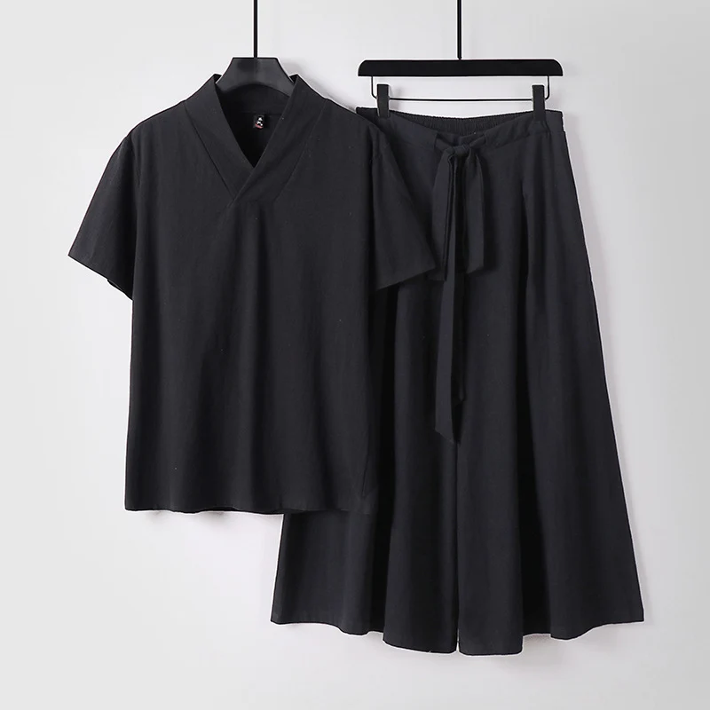 Damen Leichtes Loungewear-Set mit V-Ausschnitt-Shirt und weit schwingendem Midirock mit Kordelzug Drune