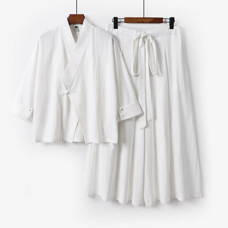 Damen Leichtes Kimono-Loungewear-Set mit V-Ausschnitt dreiviertelärmeln und weiten Palazzo-Hosen Drune