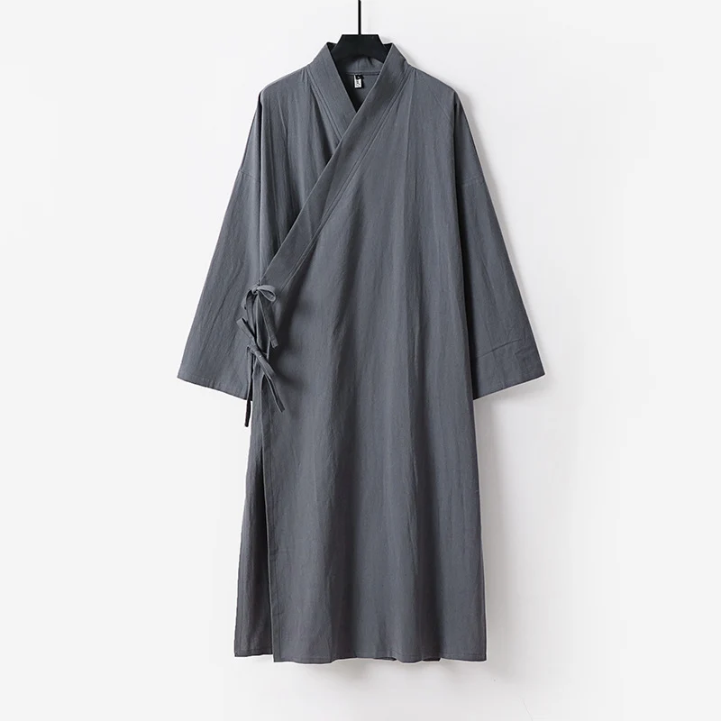 Damen Langes Wickelkleid im Kimono-Stil mit weitem Ärmel und seitlichen Bindebändern Drune