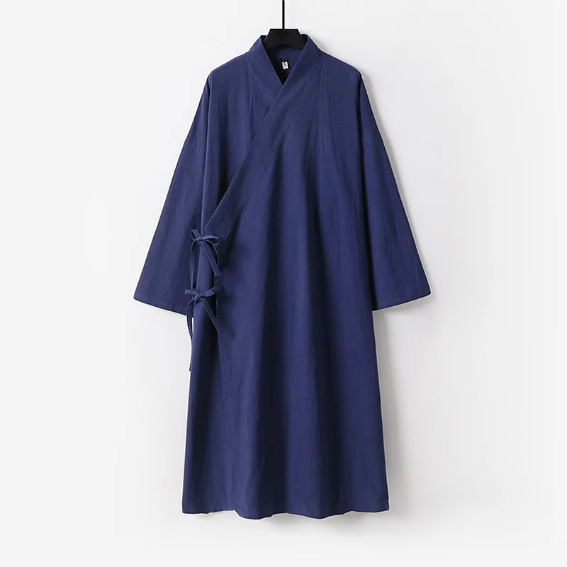 Damen Langes Wickelkleid im Kimono-Stil mit weitem Ärmel und seitlichen Bindebändern Drune