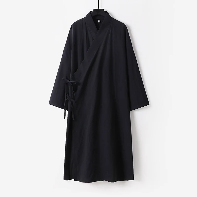 Damen Langes Wickelkleid im Kimono-Stil mit weitem Ärmel und seitlichen Bindebändern Drune
