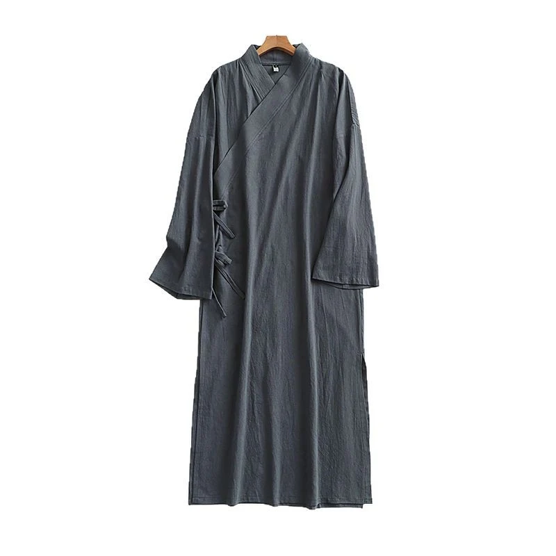 Damen Langes Wickelkleid im Kimono-Stil mit weitem Ärmel und seitlichen Bindebändern Drune