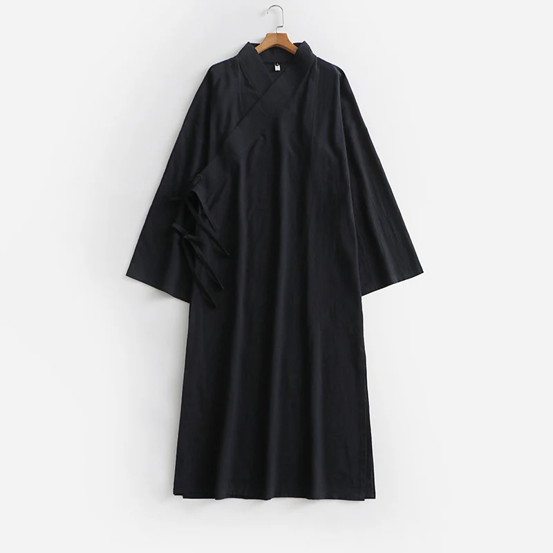 Damen Langes Wickelkleid im Kimono-Stil mit weitem Ärmel und seitlichen Bindebändern Drune