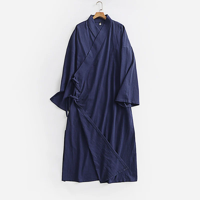 Damen Langes Wickelkleid im Kimono-Stil mit weitem Ärmel und seitlichen Bindebändern Drune