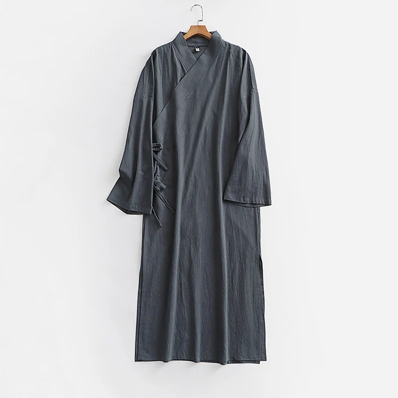 Damen Langes Wickelkleid im Kimono-Stil mit weitem Ärmel und seitlichen Bindebändern Drune