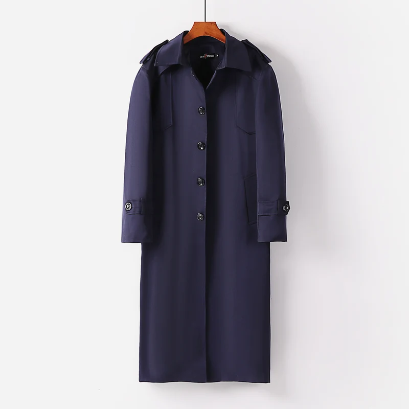 Damen Langer klassischer Trenchcoat mit Schulterpatten, Knopfverschluss und verstellbaren Manschetten Drune