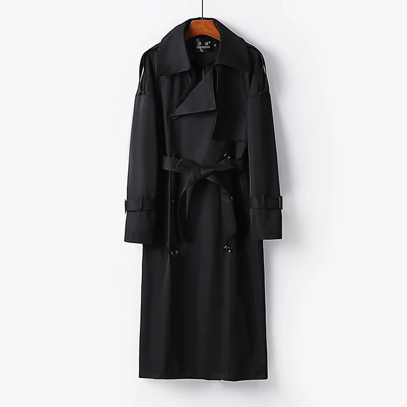 Damen Langer Doppelreihiger Trenchcoat mit Bindegürtel und Epauletten Drune