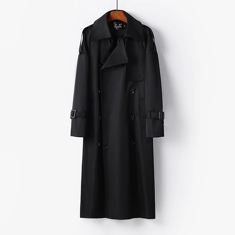 Damen Langer Doppelreihiger Trenchcoat mit Bindegürtel und Epauletten Drune