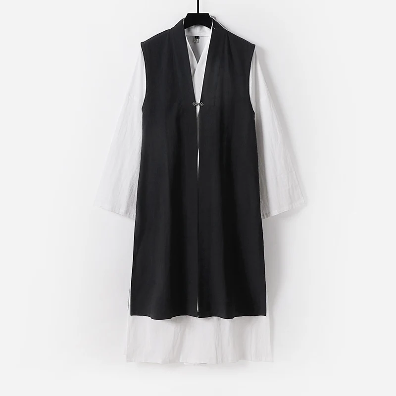 Damen Langer ärmelloser Kimono-Weste mit minimalistischer Linienführung und dekorativem Knebelverschluss Drune