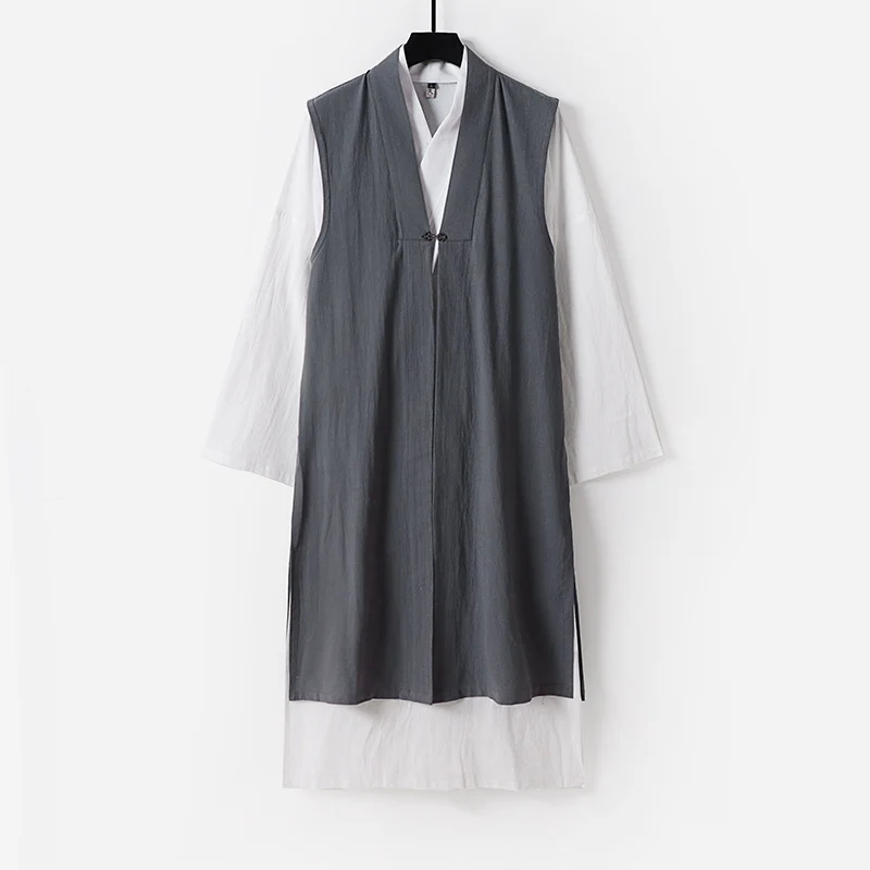 Damen Langer ärmelloser Kimono-Weste mit minimalistischer Linienführung und dekorativem Knebelverschluss Drune