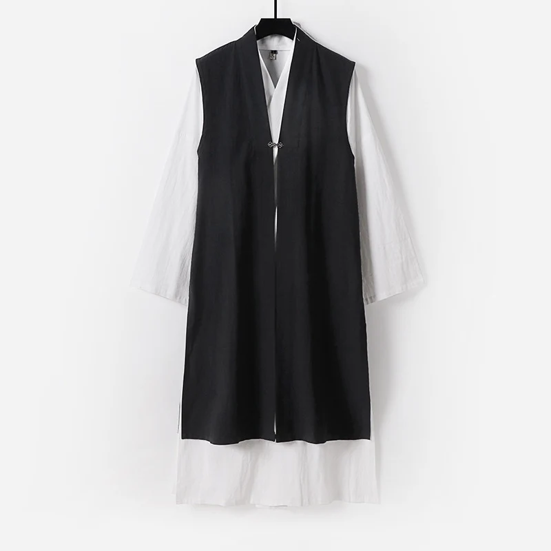 Damen Langer ärmelloser Kimono-Weste mit minimalistischer Linienführung und dekorativem Knebelverschluss Drune
