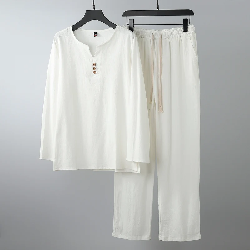 Damen Komfortables Baumwoll-Loungewear-Set mit Henley-Ausschnitt und Kordelbundhose Drune