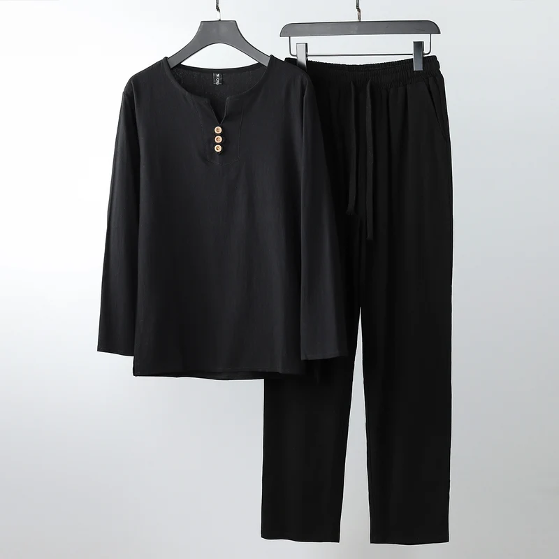 Damen Komfortables Baumwoll-Loungewear-Set mit Henley-Ausschnitt und Kordelbundhose Drune