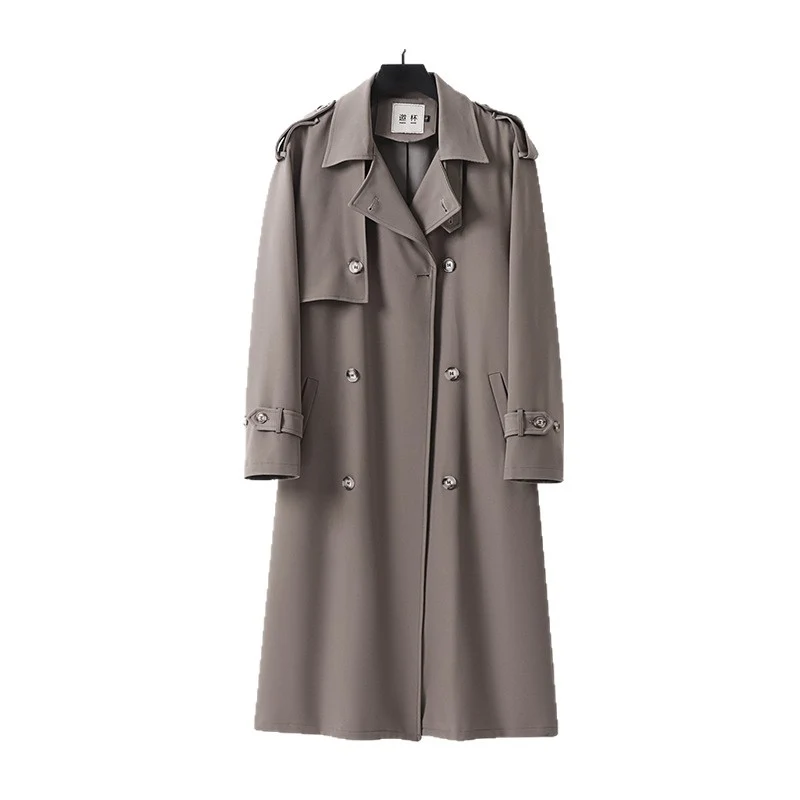 Damen klassischer Doppelreihiger Trenchcoat mit Taillengürtel und Schalkragen Drune