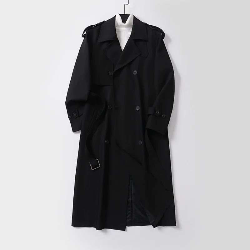Damen klassischer Doppelreihiger Trenchcoat mit Taillengürtel und Schalkragen Drune