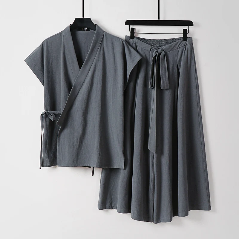 Damen Kimono-Loungewear-Set mit Wickeloberteil und weiter Palazzo-Hose Drune
