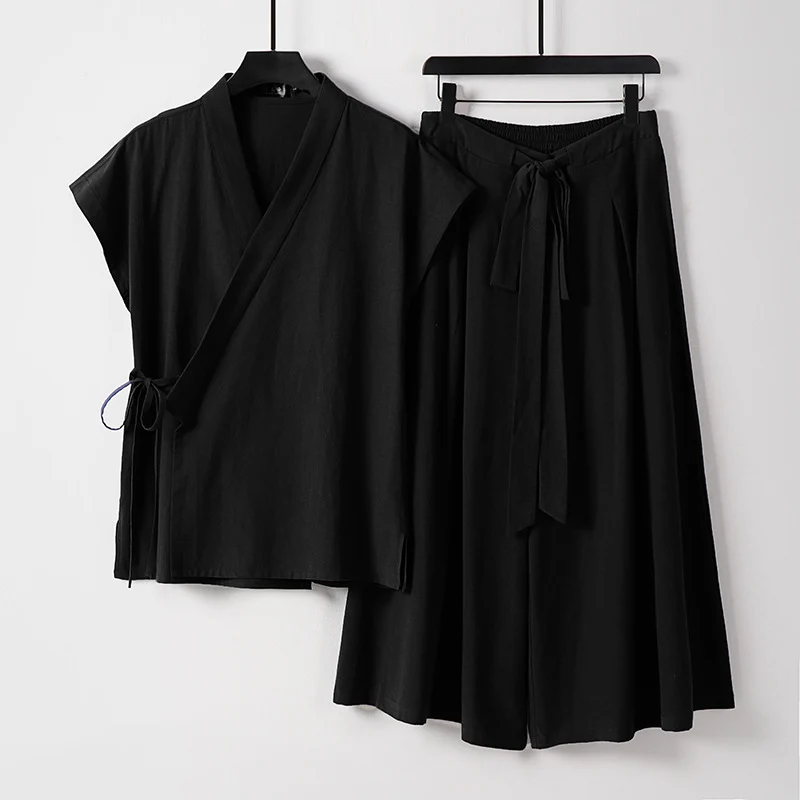 Damen Kimono-Loungewear-Set mit Wickeloberteil und weiter Palazzo-Hose Drune