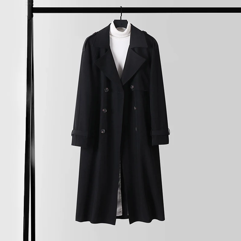 Damen Eleganter Maxi-Trenchcoat aus Wollmischung mit weitem Schalkragen und Bindegürtel Drune