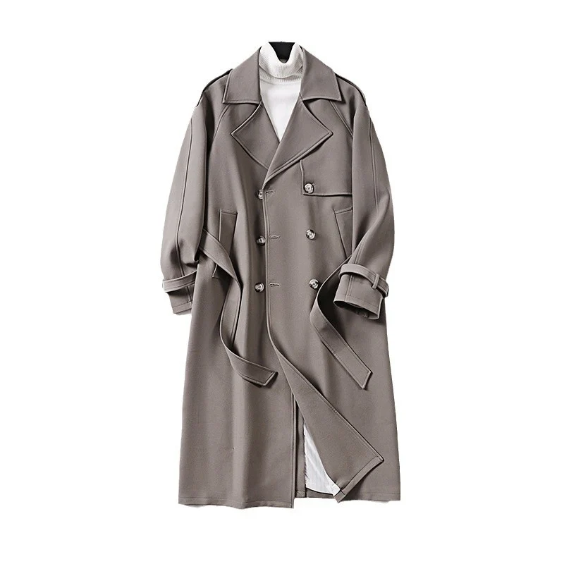Damen Eleganter Maxi-Trenchcoat aus Wollmischung mit weitem Schalkragen und Bindegürtel Drune