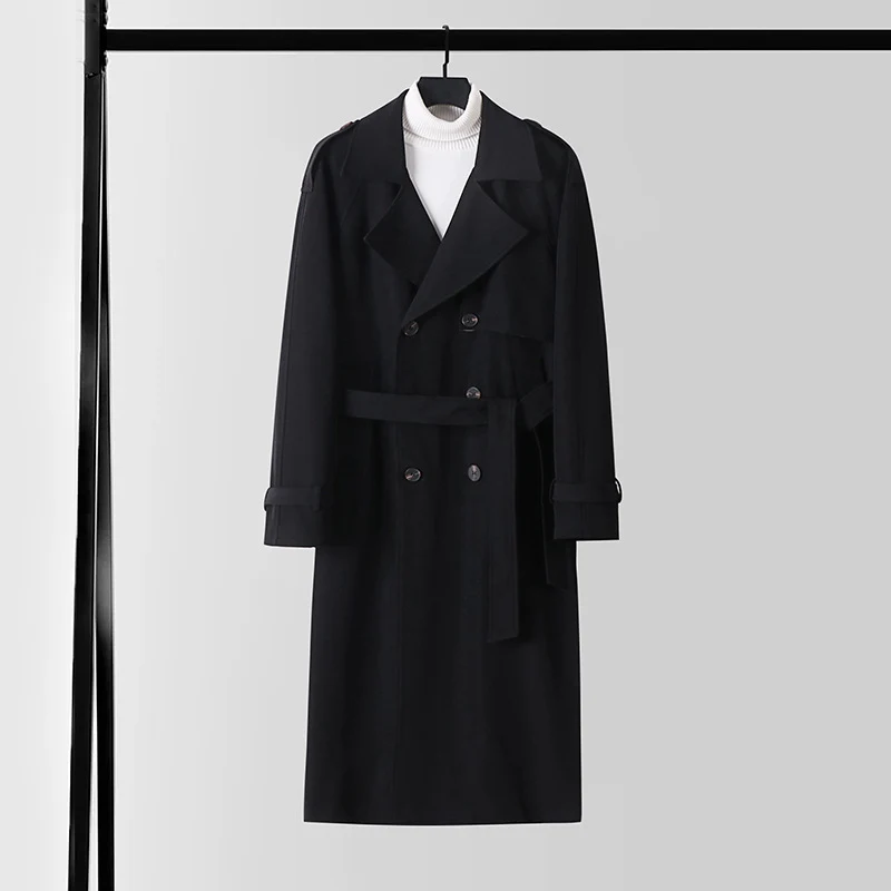 Damen Eleganter Maxi-Trenchcoat aus Wollmischung mit weitem Schalkragen und Bindegürtel Drune