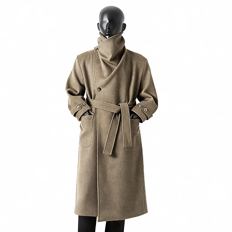 Damen Eleganter langer Wollmix-Cocoon-Mantel mit überlappendem Schalkragen und aufgesetzten Taschen Drune