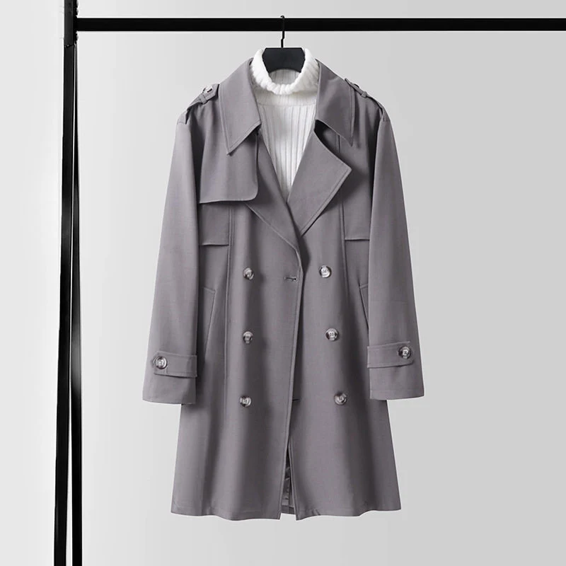 Damen Doppelreihiger Trenchcoat mit weitem Schalkragen und Epauletten Drune