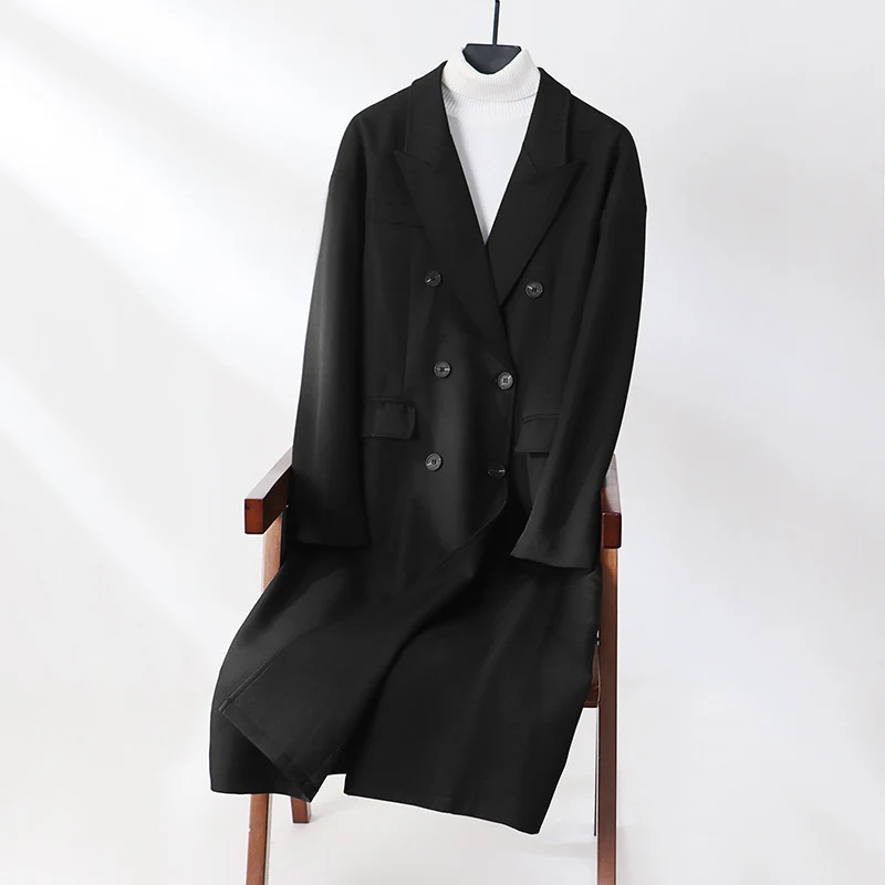 Damen Doppelreihiger Longline-Mantel mit Oversize-Schnitt und fallendem Revers Drune