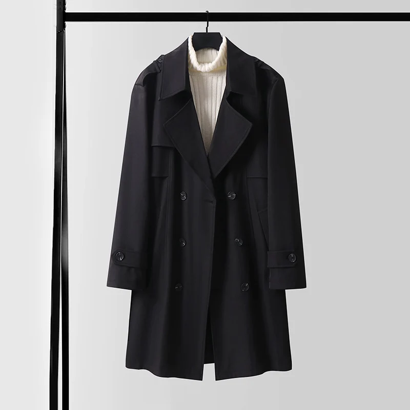 Damen Doppelreihiger Kurztrenchcoat aus leichtem Wollmix mit soften Fall und Schulterklappen Drune