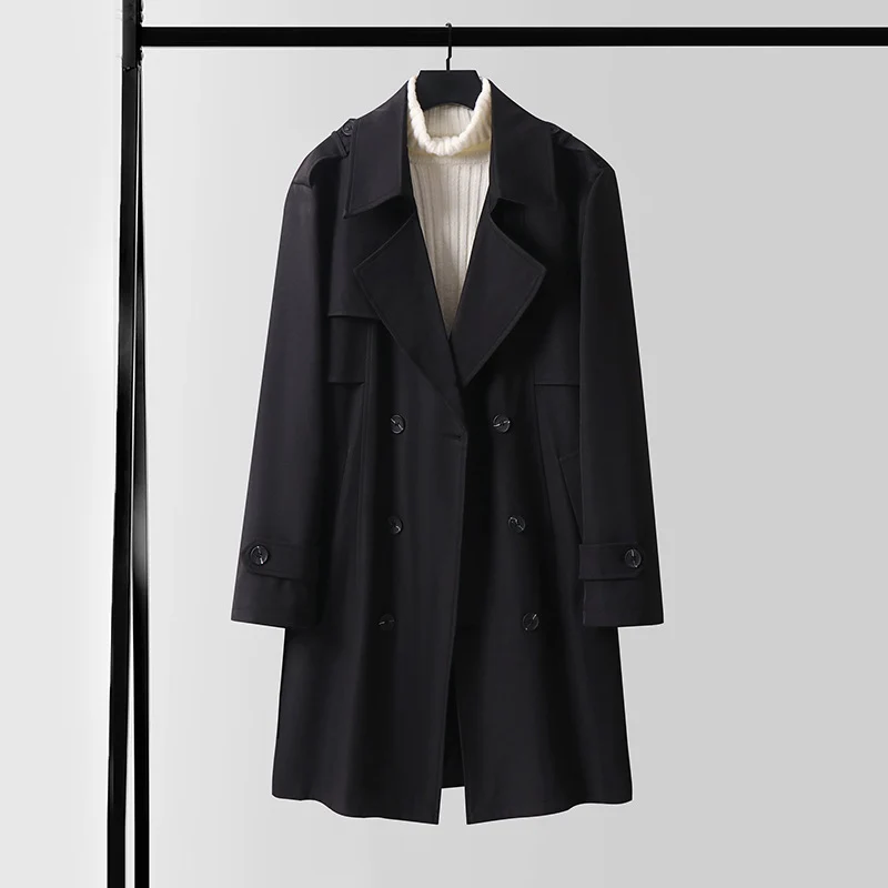 Damen Doppelreihiger Kurztrenchcoat aus leichtem Wollmix mit soften Fall und Schulterklappen Drune