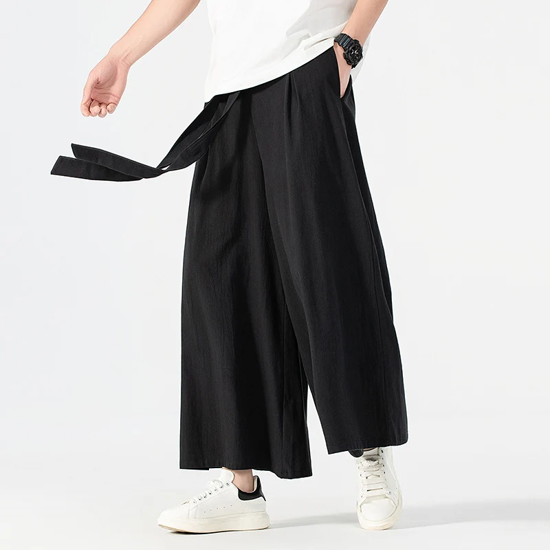 Damen Culotte-Style Hosenrock mit weitem Bein und Bindegürtel Drune
