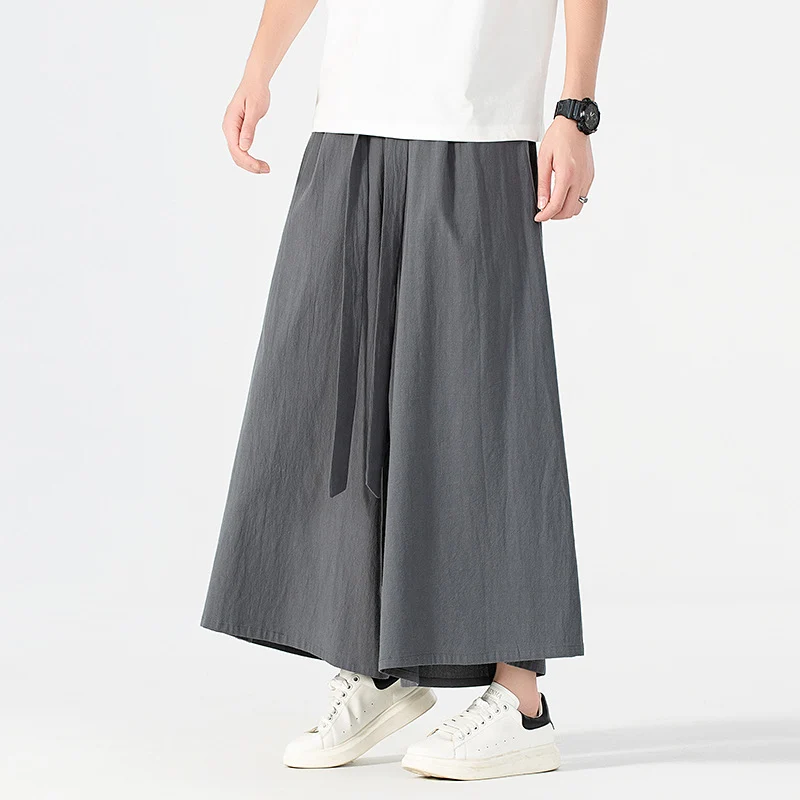 Damen Culotte-Style Hosenrock mit weitem Bein und Bindegürtel Drune