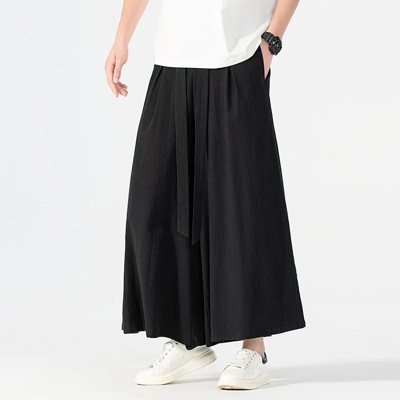 Damen Culotte-Style Hosenrock mit weitem Bein und Bindegürtel Drune