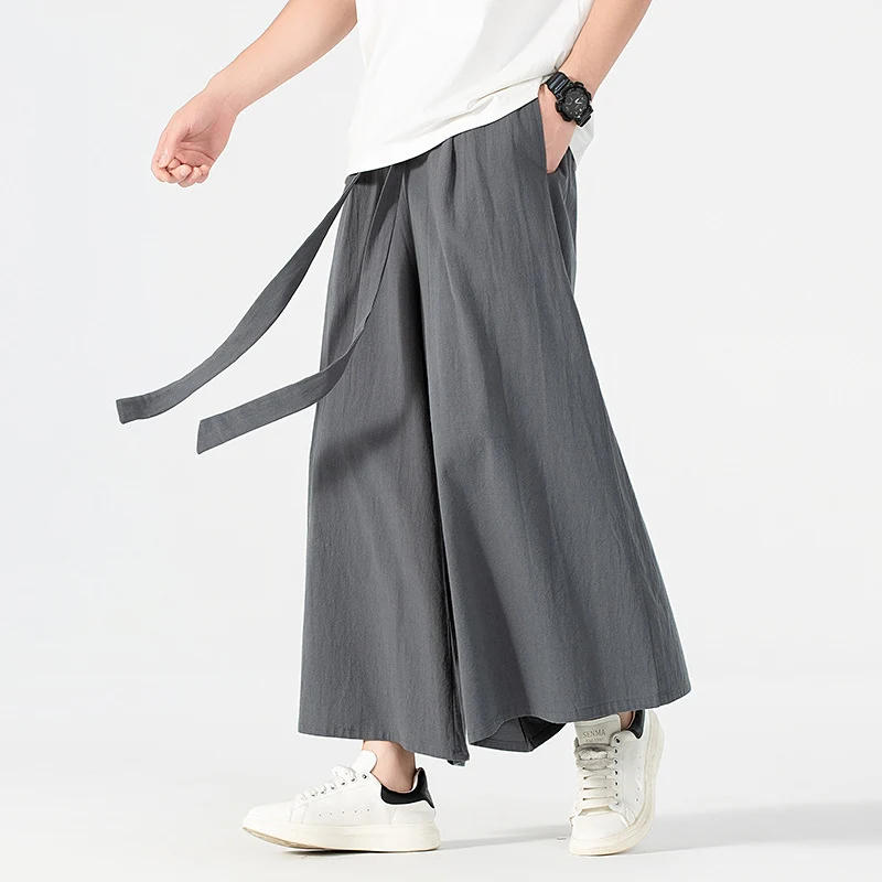 Damen Culotte-Style Hosenrock mit weitem Bein und Bindegürtel Drune