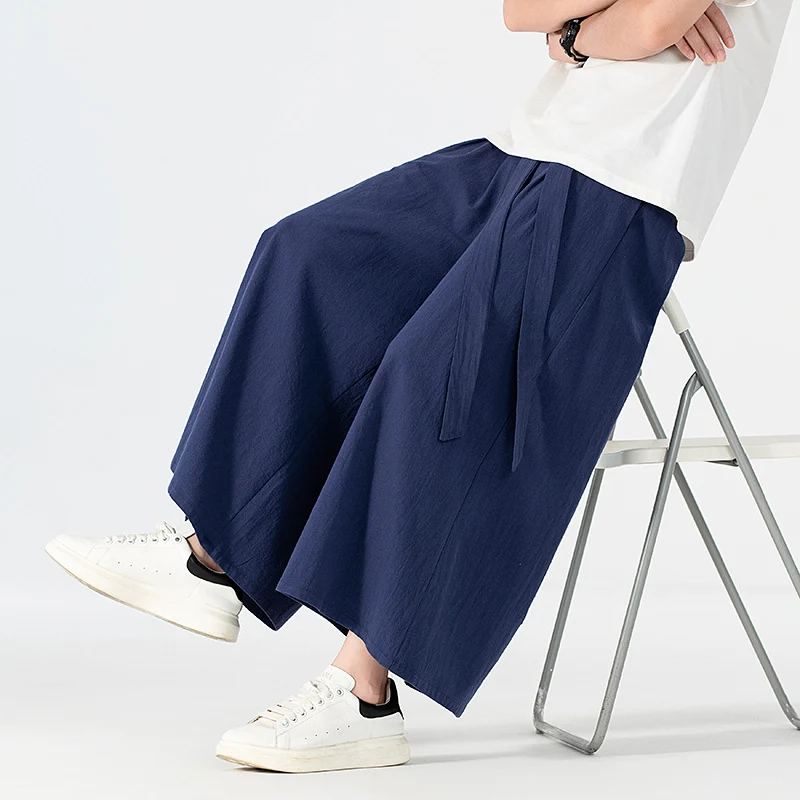 Damen Culotte-Style Hosenrock mit weitem Bein und Bindegürtel Drune