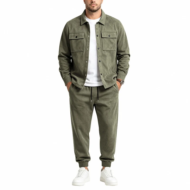 Herren Zweiteiliges Utility-Freizeitset mit Overshirtjacke und Jogginghose Drune
