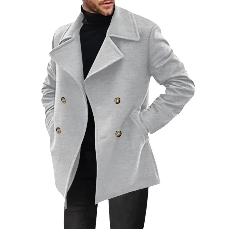 Herren Zweireihiger taillierter Peacoat mit breitem Revers und Eingrifftaschen Drune