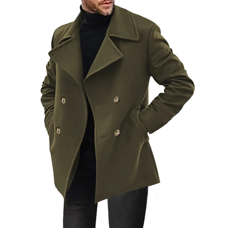 Herren Zweireihiger taillierter Peacoat mit breitem Revers und Eingrifftaschen Drune