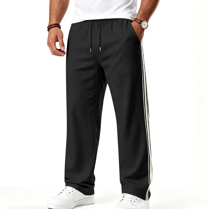Herren Weite Freizeithose aus Funktionsjersey mit elastischem Bund und seitlichem Doppelstreifen Drune