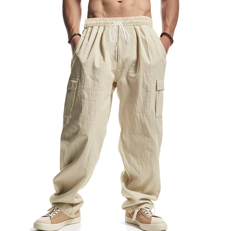Herren Weit geschnittene Cargo-Hose aus leichtem Ripstop mit elastischem Bund und Klappentaschen Drune