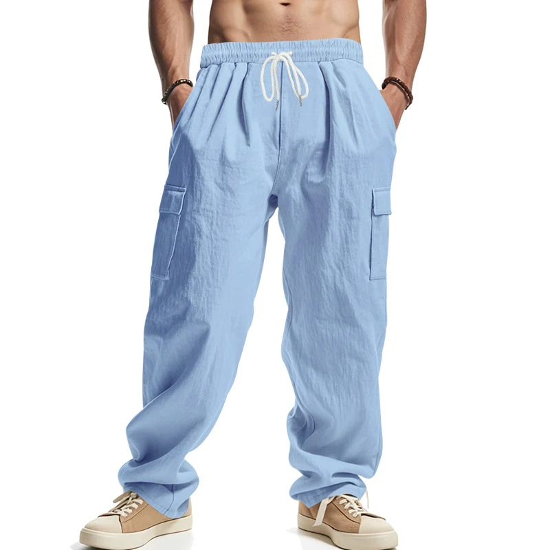 Herren Weit geschnittene Cargo-Hose aus leichtem Ripstop mit elastischem Bund und Klappentaschen Drune