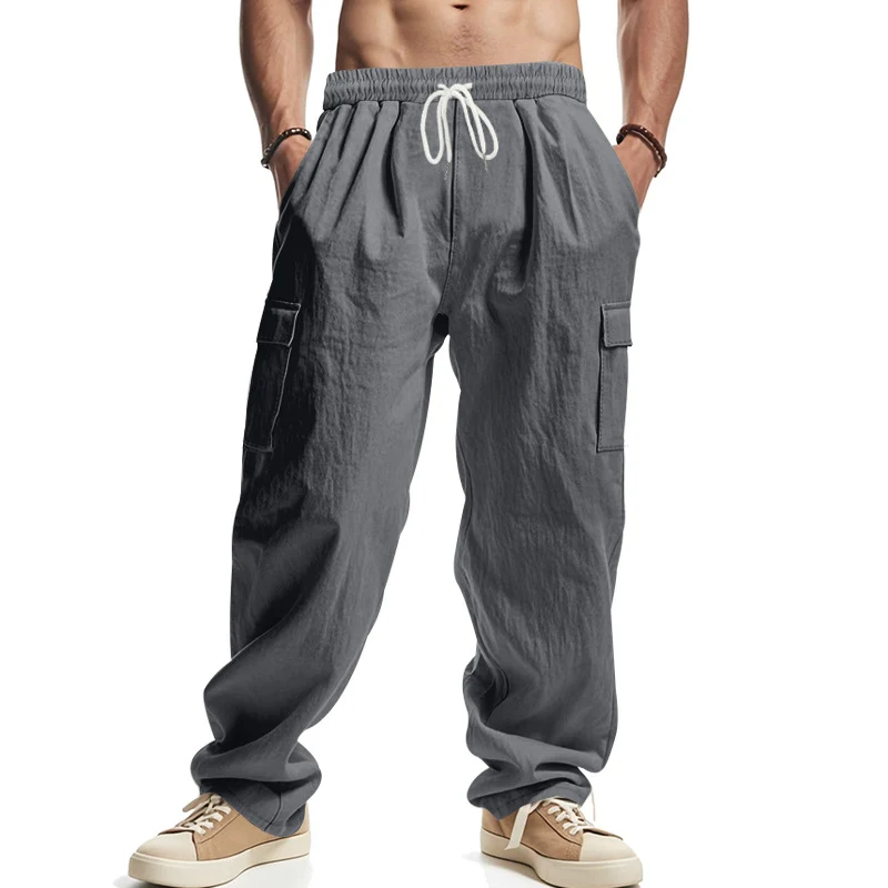 Herren Weit geschnittene Cargo-Hose aus leichtem Ripstop mit elastischem Bund und Klappentaschen Drune